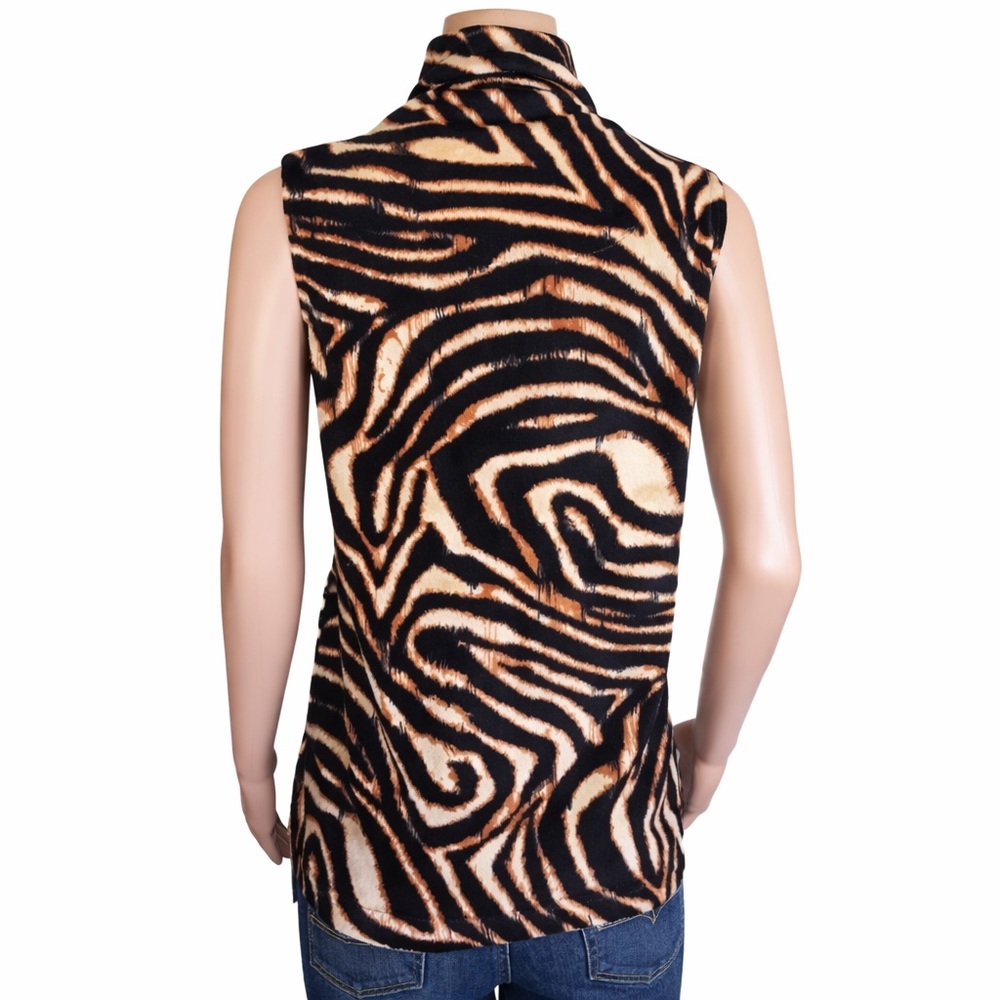 Mirror Image Zebra Print Sleeveless Zip Vest Beige Black Small Velour - Picture 7 of 11